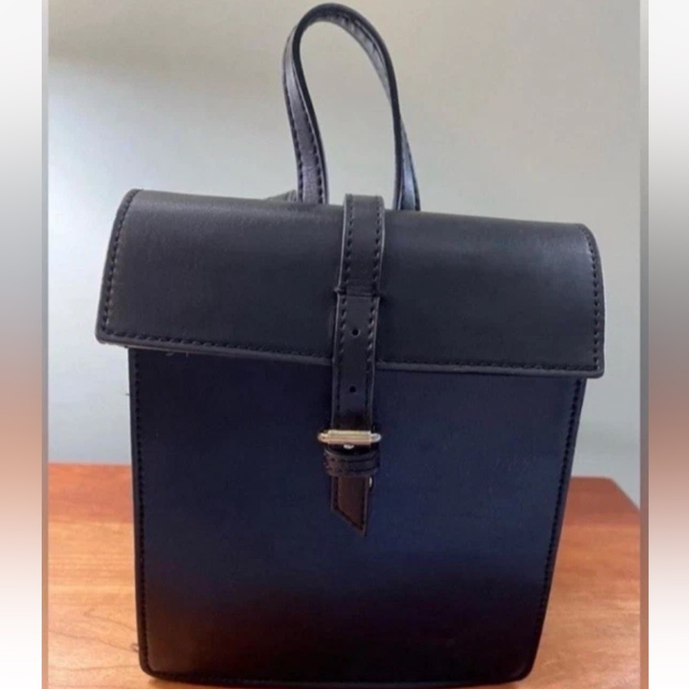 Black Faux Leather Mini Backpack